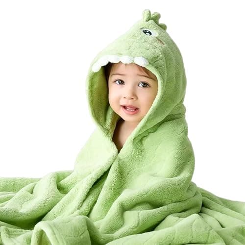 Image of saerryor Baby Hooded Towel with Snap Button,Large Green Dino Bathrobe Bath Poncho Towel Soft Absorbent for Swimming After Bath