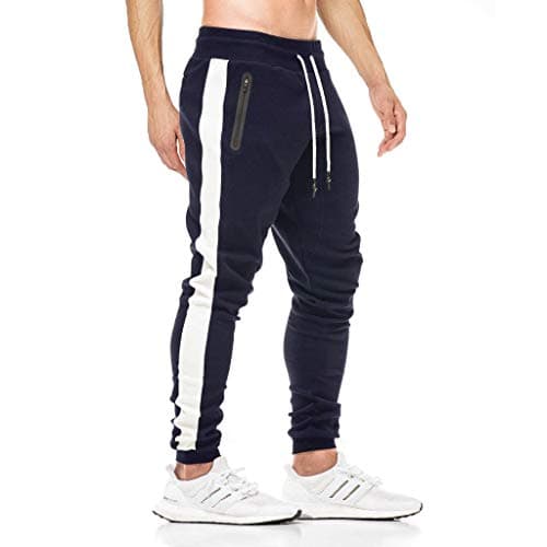 Image of Tansozer Mens Joggers Bottoms Cotton Tracksuit Bottoms Mens Slim Fit Mens Jogging Bottoms with Zip Pocket Sweatpants Men Running Sports Trousers Fitness Gym Sweat Pants Blue XL