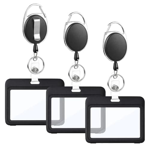 Image of Hapric 3 Pack Badge Holder, Includes 3 Black Horizontal Double-Sided ID Card Holders and 3 Durable Retractable Badge Reels for Office, School, Hospital Staff, Nurses Card Holder