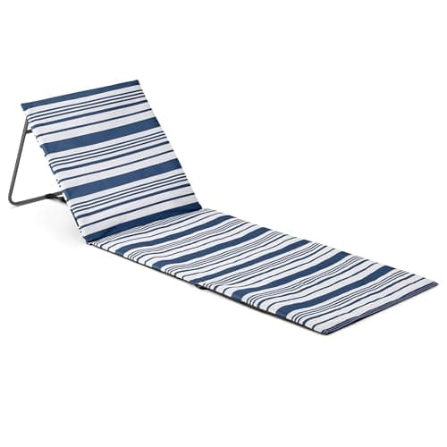Image of Trail Beach Mat With Adjustable Backrest, Folding Sun Lounger, Lightweight Portable Sunbathing Recliner with Pocket and Carry Handle