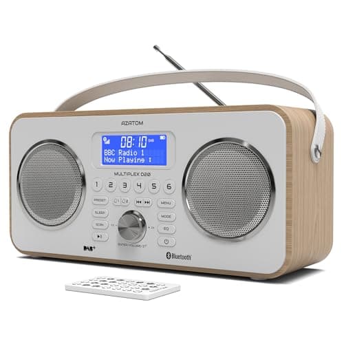 Image of DAB/DAB+ & FM Portable Digital Radio | Bluetooth | Remote Control | Rechargeable Battery | Dual Alarms & Sleep Timer | Perfect for Home, Office or Outdoors | AZATOM Multiplex D20 (Oak)