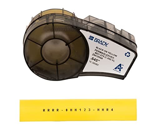 Image of Brady PermaSleeve Heat-Shrink Polyolefin Label Tape for Label Printers M210 & M211 - Electrical Labelling, Wire and Cable Labelling - Black on Yellow (16.40 mm x 2.10 m) - M21-375-C-342-YL