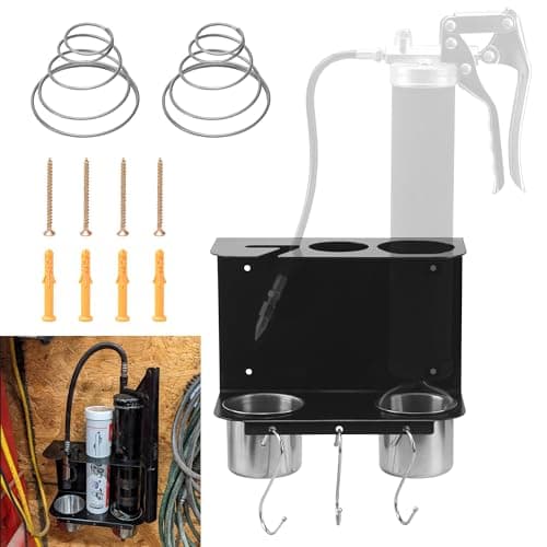 Image of Grease Gun Holder Wall Mount Bracket, Wall Mount Storage Rack with Drip Cups, Cartridge Holder, Spring