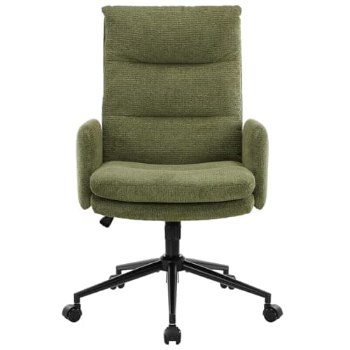 Image of IWMH Home Office Chair, High-back Desk Chair,Upholstered Office Chair with Wheels and Armrests, Adjustable Height Armchair,Ergonomic Swivel Desk Chair (Green)