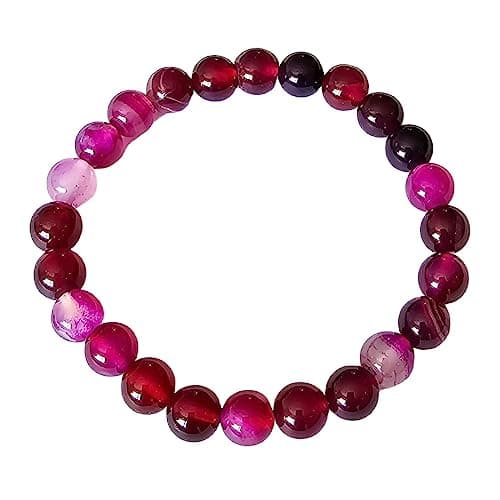 Image of TreasureBay Handmade 8mm Natural Gemstone Stretch Bracelet for Women | Beaded Jewellery – Gift Box Included (Deep Pink Agate)