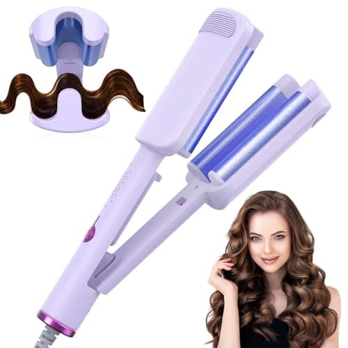 Image of AISEELY Hair Waver, 32MM Hair Curler, Beach Wave Curling Iron,3 Barrel Deep Ionic Curling Wand with Ceramic Adjustable Temp (160°C-220°C),Anti-Scald Design & Travel Lock | Purple