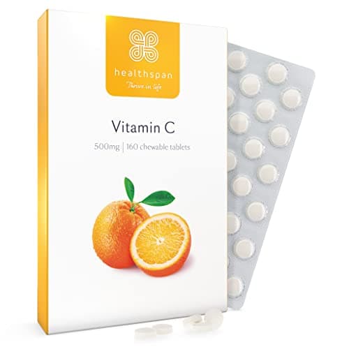 Image of Healthspan Vitamin C 500mg (160 Chewable Tablets) | Supports Immune & Nervous Systems | Boosts Energy Levels & Psychological Function | Added Natural Citrus Bioflavonoids | Free of Aspartame | Vegan