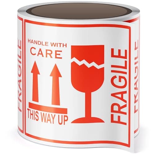 Image of Fragile Stickers - 102 Stickers, 4x4 inch 1 Roll - Moving Tape for Shipping - Large Handle with Care Warning Labels for Moving Glass, Fragile Item - Color-Coded Caution Tag for Labelling Packing Boxes