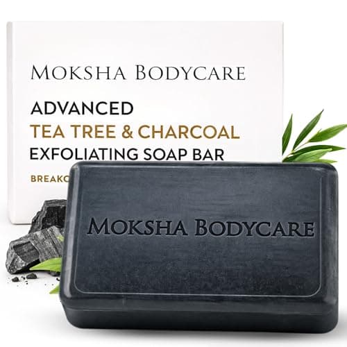 Image of Tea Tree and Charcoal Exfoliating Soap Bar for Men And Women - [Made In U.K] Pore Exfoliating Face And Body Wash Soap Scrub for Acne Dark Spots Blackheads Blemishes Sensitive Skin, Cruelty FREE-100g