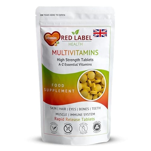 Image of Red Label Health Multivitamin Tablets for Men & Women, 100 Tablets (3+ Months Supply), A-Z Multivitamins, Essential High Strength Supplement for Immune Support, One a Day Multivitamins