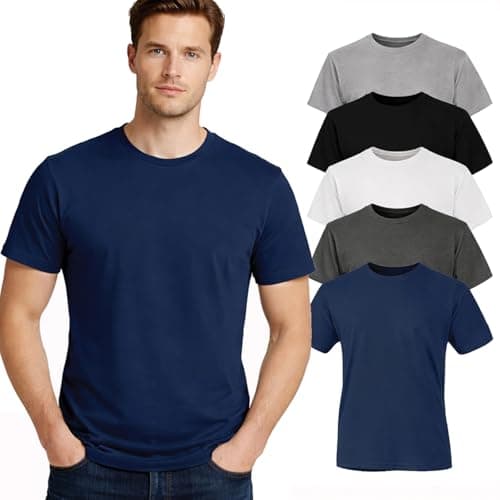 Image of Iron Mountain Men’s T Shirts 5 Pack - Crew Neck Plain Tee Shirt Set, Super Soft Cotton Polyester Blend Short Sleeve Lightweight Breathable Workwear for Men Work Gym Casual Wear (Assorted Colors, L)