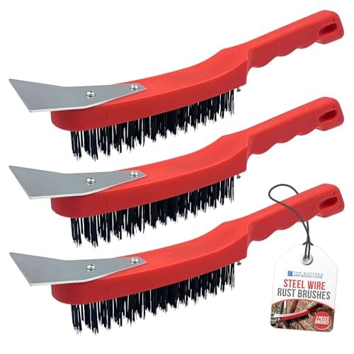 Image of Wire Brush Set, Multipurpose Steel Brush with Metal Scraper and Easy to Grip Plastic Handle − 29cm Steel Wire Brush for Rust Removal and Heavy Dirt Cleaning (Wire Brushes Pack of 3)