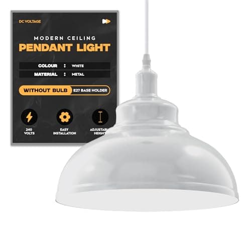 Image of DC VOLTAGE Modern Ceiling Pendant Light White Metal Lampshade Easy Fit E27 Base with Adjustable Cable Hanging Light Fitting for Kitchen Living Room Bedroom Restaurant Office Bar