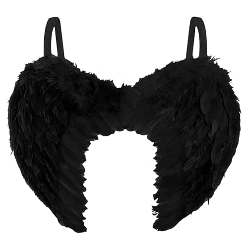 Image of Moonlight Fright Womens Black Angel Wings of Darkness - Feather Black Wings for Dark Angel Halloween Costumes for Women - Ladies Devil Accessories or Dark Fairy Halloween Fancy Dress Accessories