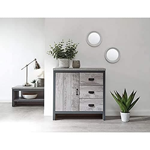 Image of GFW Boston Urban Storage Sideboard With Adjustable Shelf & Storage Drawers. Distressed Finish For Living Room, Dining Room, Hallway Or Kitchen, 35.3 x 77.8 x 76.2 cm, Urban Grey