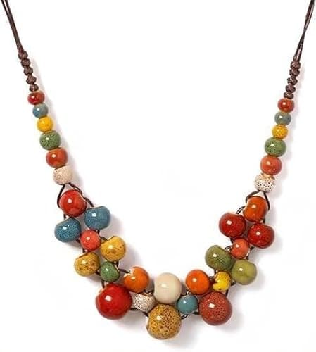 Image of SUMPIGGER Boho Hippie Ceramic Beaded Necklace for Women Statement Chunky Bohemian Fall Colorful Beads Strand Summer Thanksgiving Autumn Necklace
