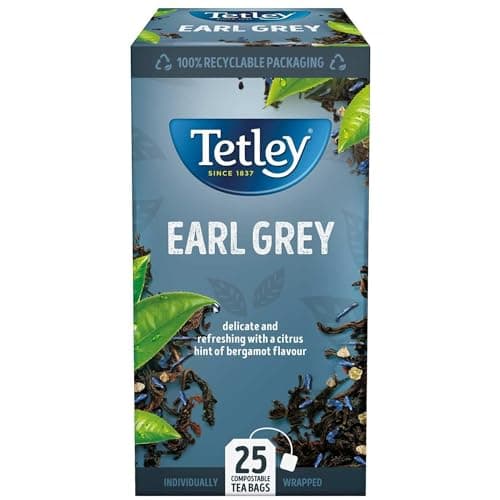 Image of Tetley Earl Grey String & Tag Enveloped Tea Bags - Delicate Bergamot & Citrus Infusion - Premium Black Tea - Rainforest Alliance Certified - 25 Individually Wrapped Tea Bags (1 Pack)