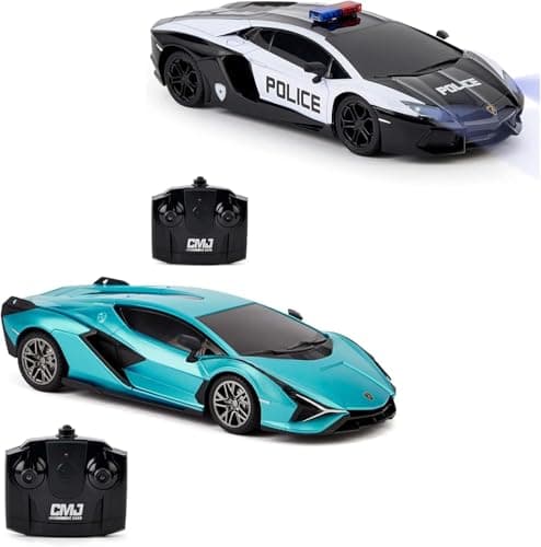 Image of CMJ RC Cars Twin Pack: Officially Licensed Lamborghini Sian + Lambo Police RC Car Pack: Perfect for Racing Fans