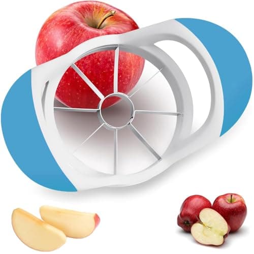 Image of Apple Corer and Slicer- Fruit Cutter - Apple Divider - Wedger - Stainless Steel Slicer for Fruits - Vegetables- Ergonomic Handle- Easy Grip- 8 Sharp Blade & Slices (White&Blue)