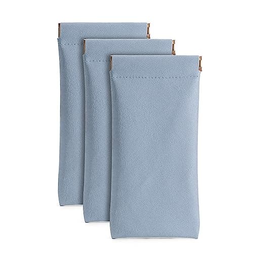 Image of Ldirect 3 Pack Leather Eyeglasses Cases PU Soft Sunglasses Pouch Squeeze Top Portable Glasses Cases for Men and Women (Blue Blue Blue)
