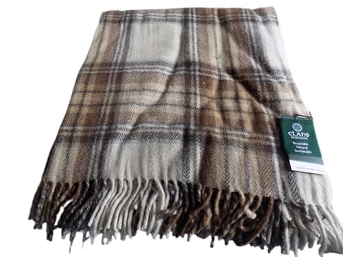 Image of Clans Scotland Wool Blend Tartan Blanket/Throw Stewart Natural Dress Tartan
