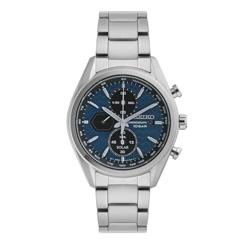 Image of Seiko Men's Quartz Stainless Steel Watch with Silicone Strap, Blue, Chronograph