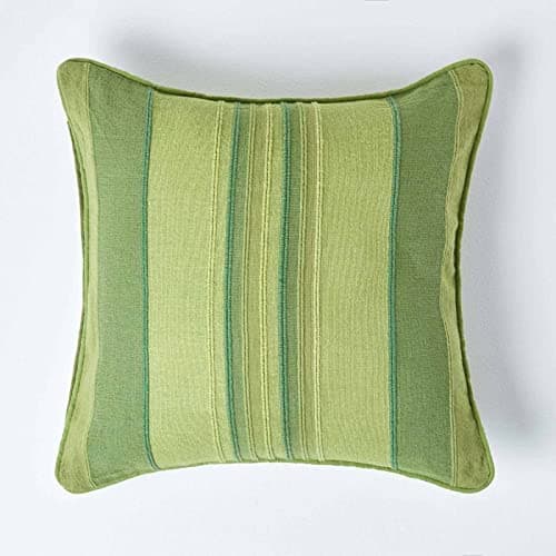 Image of HOMESCAPES Morocco Striped Cushion Cover 24 x 24 Inches Green Dark Light 100% Cotton Cover Coordinating with Morocco Throws and Curtains Easy care Washable at home
