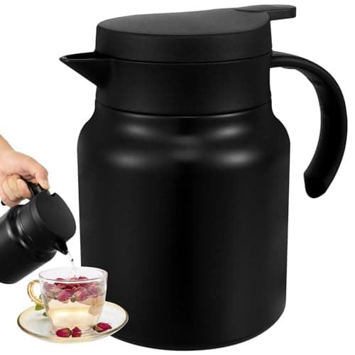 Image of Thermal Coffee Carafe Jug,1L Large Capacity Stainless Steel Insulated Tea Pot with Detachable Tea Strainer,Leak-Proof Vacuum Insulated Carafe for Coffee Tea Hot or Cold Drinks(Black)