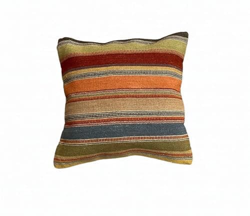 Image of Second Nature Online - Ketty Kilim Cushion Cover | Ethnic Throw Pillow Cover | Stripes Design | Handmade | Wool & Cotton | 60x60 cm (Multicolour)