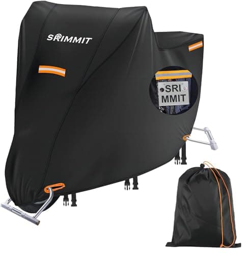 Image of Motorcycle Cover Heavy Duty, 420D Universal Motorbike Covers, Sun,Waterproof Outdoor Protection,with License Plate Window, 4 Reflective Strips, Lock-Holes Storage Bag(M 78" x 35" x 43")