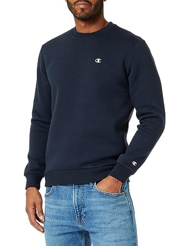 Image of Champion Men’s Crewneck Sweatshirt, powerblend plush fleece, with embroidered logo, relax fit, warm and comfortable Dark Blue