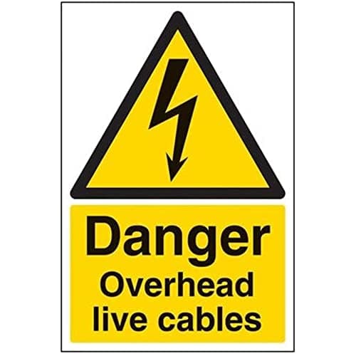 Image of V Safety Danger, Overhead Live Cables Warning Sign - 200mm x 300mm - 1mm Rigid Plastic