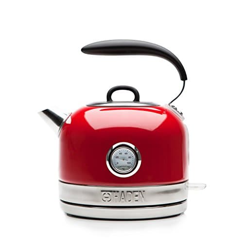 Image of Haden Jersey Red Kettle - 1.5L Temperature Gauge & indicator Light - Electric 3000w Rapid Boil Auto Shut-off, Boil-dry Protection, Stainless Steel Retro Design Hot Water Boiler