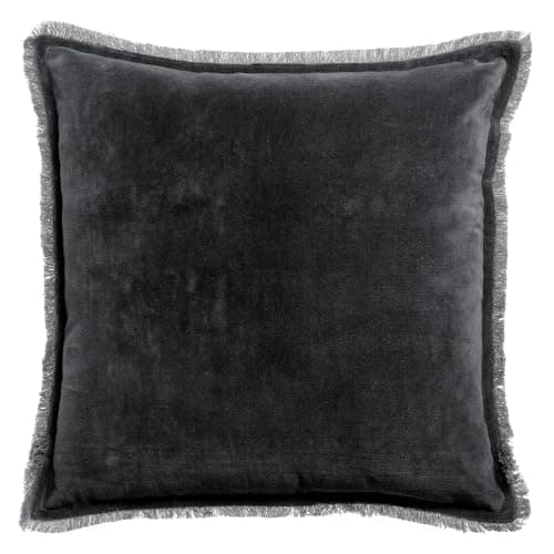Image of Vivaraise - Fara cushion with soft filling - Washable pillowcase - Removable cover 100% cotton velvet - Fringed finish