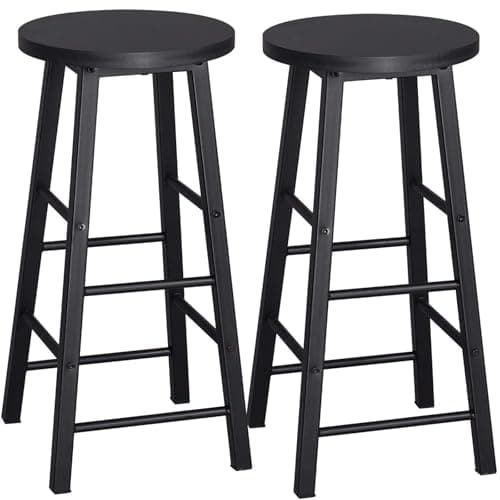 Image of WOLTU Breakfast Kitchen Counter Bar Stools Set of 2 PCS MDF Seat Seat Bar Chairs Metal Legs Barstools Black High Stools