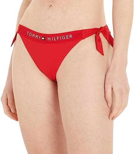 Image of Tommy Hilfiger Women’s Sport Side Tie Cheeky Bikini Bottoms, Red (Primary Red), L