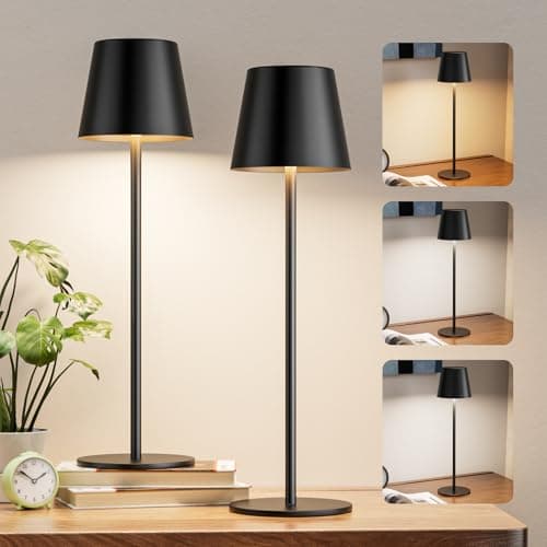 Image of Aooshine Cordless Table Lamps Set of 2 Rechargeable, Battery Operated Lamp with 3-Color Modes, Portable Dimmable USB Touch Lamp for Bedroom, Living Room, Dining, Outdoor(Black)