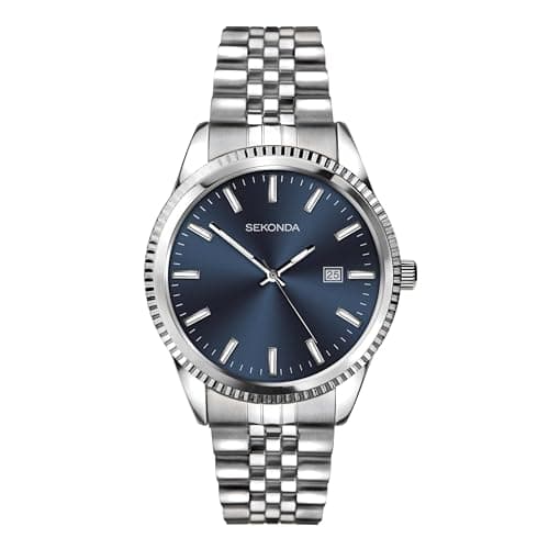 Image of Sekonda King Classic Men's 40mm Quartz Watch in Blue with Analogue Date Display, and Silver Stainless Steel Strap 1640