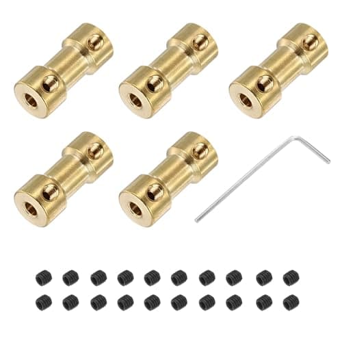 Image of sourcing map 5 Pack 3mm to 4mm Brass Shaft Coupling Joint Connector with Screws and Hex Wrench Flexible Motor Shaft Coupler for Car Wheels Tires Shaft Motor