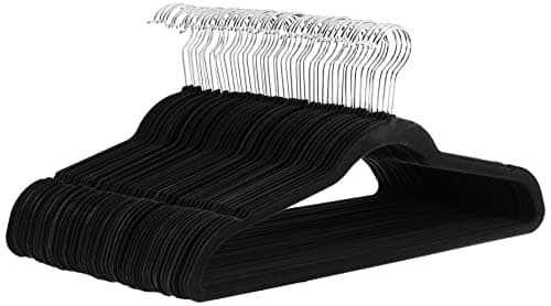 Image of Amazon Basics Slim Velvet Non-Slip Suit Hangers - Pack of 50, Black