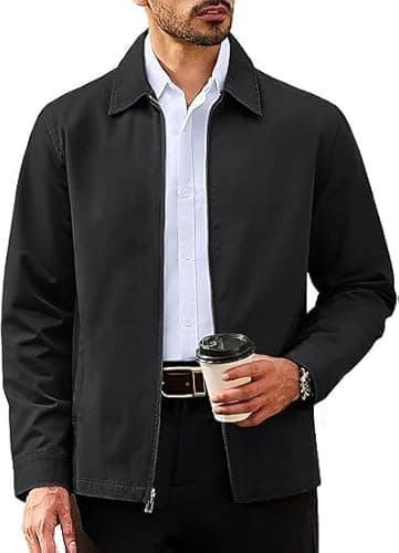 Image of TACVASEN Bomber Jackets for Men UK Lightweight Casual Jacket with Pockets Fall Windbreaker for Work Walking Black,L