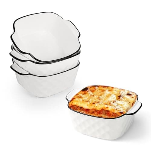 Image of Ceramic Square Baking Dishes with Handles: 4PCS Lasagne Dish for Air Fryer 400ml Oven Tray Casserole Dish Suitable for Pie Salads Lasagnas Pasta and Cooking Among Other Dishes(Weighing 13 Oz)