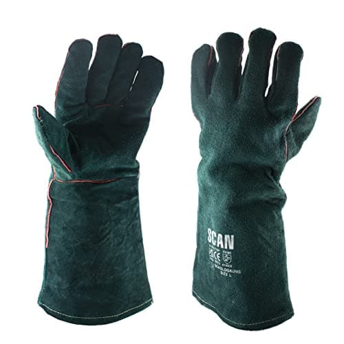 Image of Scan SCAGLOGAUNG Gardeners Gauntlets, Green, 40cm (16in) Cowsplit leather with Kevlar Stitching, Heat Resistant