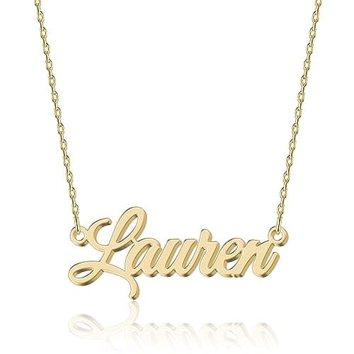 Image of UMAGICBOX Personalized 18K Gold Name Necklace Lauren - Customizable Engraved Stainless Steel Pendant for Women - Unique Gift for Birthdays, Anniversaries, Graduations, and Valentine's Day
