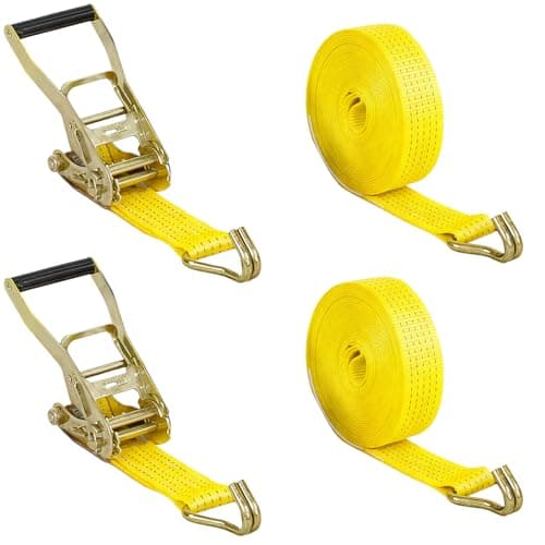 Image of 8M x 50mm EXTRA Heavy Duty Ratchet Straps, 5000kg Break Strength, Adjustable Tie Down Straps, Lashing Straps with Hooks for Cargo, Trucks, Motorcycle, Trailer, 2 Pieces