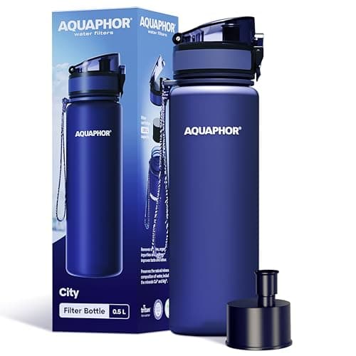 Image of AQUAPHOR City Bottle 500ml Navy | Travel Water Bottle with Activated Carbon Filter | Filters Chlorine & Impurities | Made of Tritan & BPA-Free | Stay Hydrated On the Go!