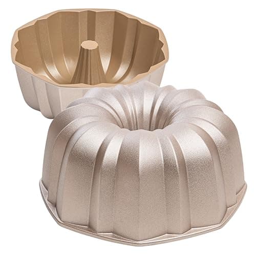 Image of Erreke Cake Tin, Fluted Cake Tin, Ring Cake Mould, Cook Evenly, Double Non Stick Layer, Highly Durable Cast Aluminium, Rose Gold, 24cm Diameter, 2.0 Liter Capacity, Cake Mould, Flow