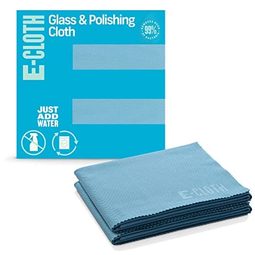 Image of E-Cloth Glass & Polishing Cloth, Sustainable Microfibre Cleaning Cloth Set, Perfect Cleaner for Glass, Windows and Mirrors, Washable and Reusable, 100 Wash Promise,Alaskan Blue, 2 Pack