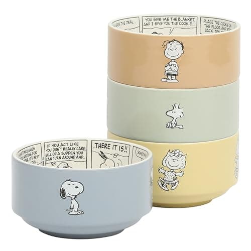 Image of Peanuts Snoopy Bonbon Bites 4 Piece 5.5" Decorated Stoneware Ceramic Stackable Bowl Set