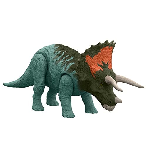 Image of Jurassic World Dominion Roar Strikers Triceratops Dinosaur Action Figure with Motion and Sound, Toy Gift with Physical and Digital Play, HDX40